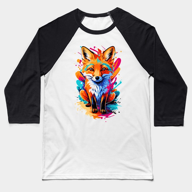 Fox - Cute Fox Colorful - Fox Head Baseball T-Shirt by BigWildKiwi